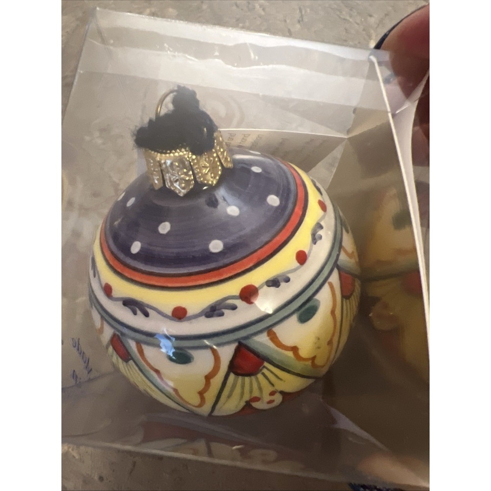 GP Deruta Hand Painted 3" Christmas Tear Drop Ornament Made Italy